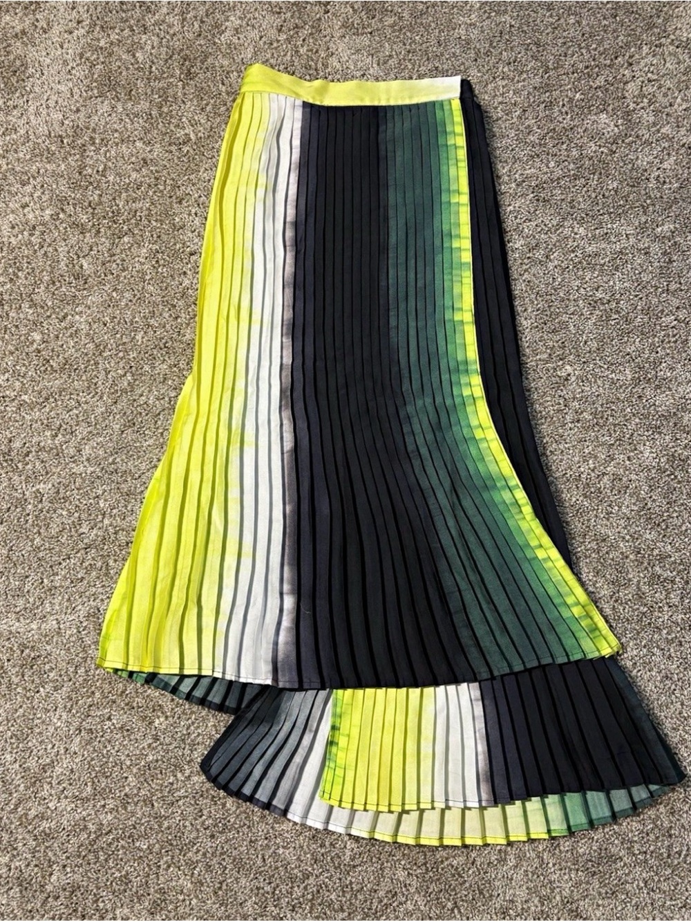 Topshop Women's Striped Multicolor Pleated Midi Skirt Zip Regular Size 4